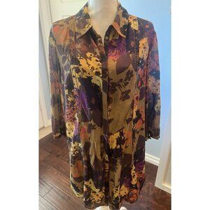 Coldwater Creek Tunic Top Women's XL Button Front Floral Cotton Silk Blend